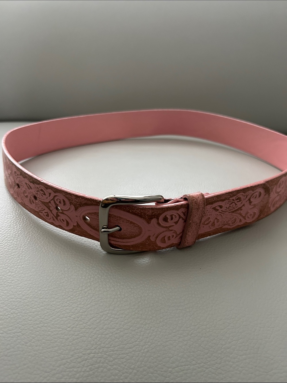 Women's Embossed Pink Faux Leather Belt